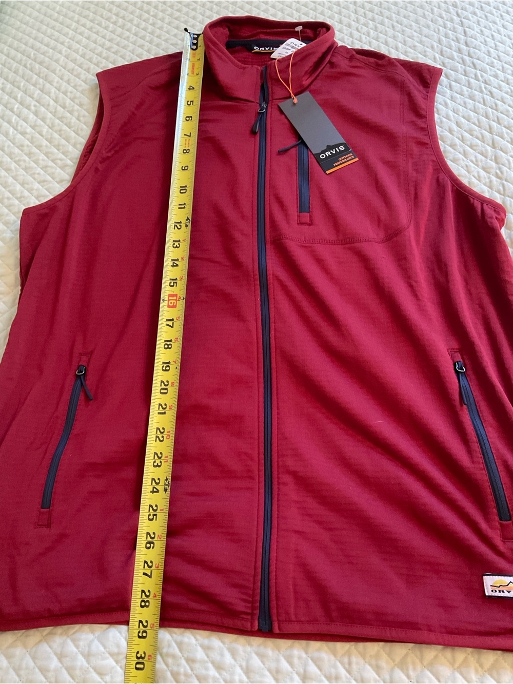 Orvis Burgundy Zip-Front Men's Vest with Navy Trim - Picture 3 of 5
